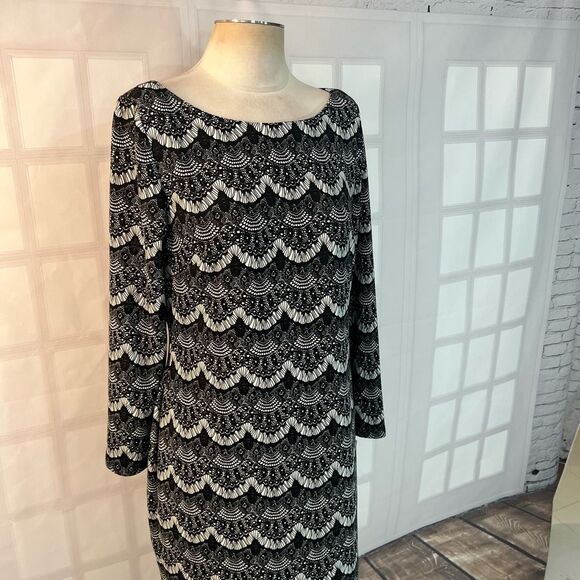 Jessica Howard NWT 3/4 sleeve black and white print sheath dress size 14p - Picture 2 of 7